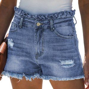 WRAPPED UP IN LOVE PAPER BAG DENIM SHORTS